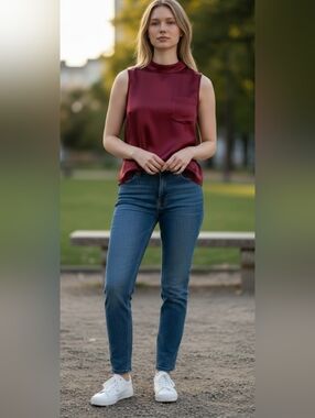 FATE" Fate Pocket Tank In Burgundy Wine Sz M Cotton & Viscose (Silk Feel)